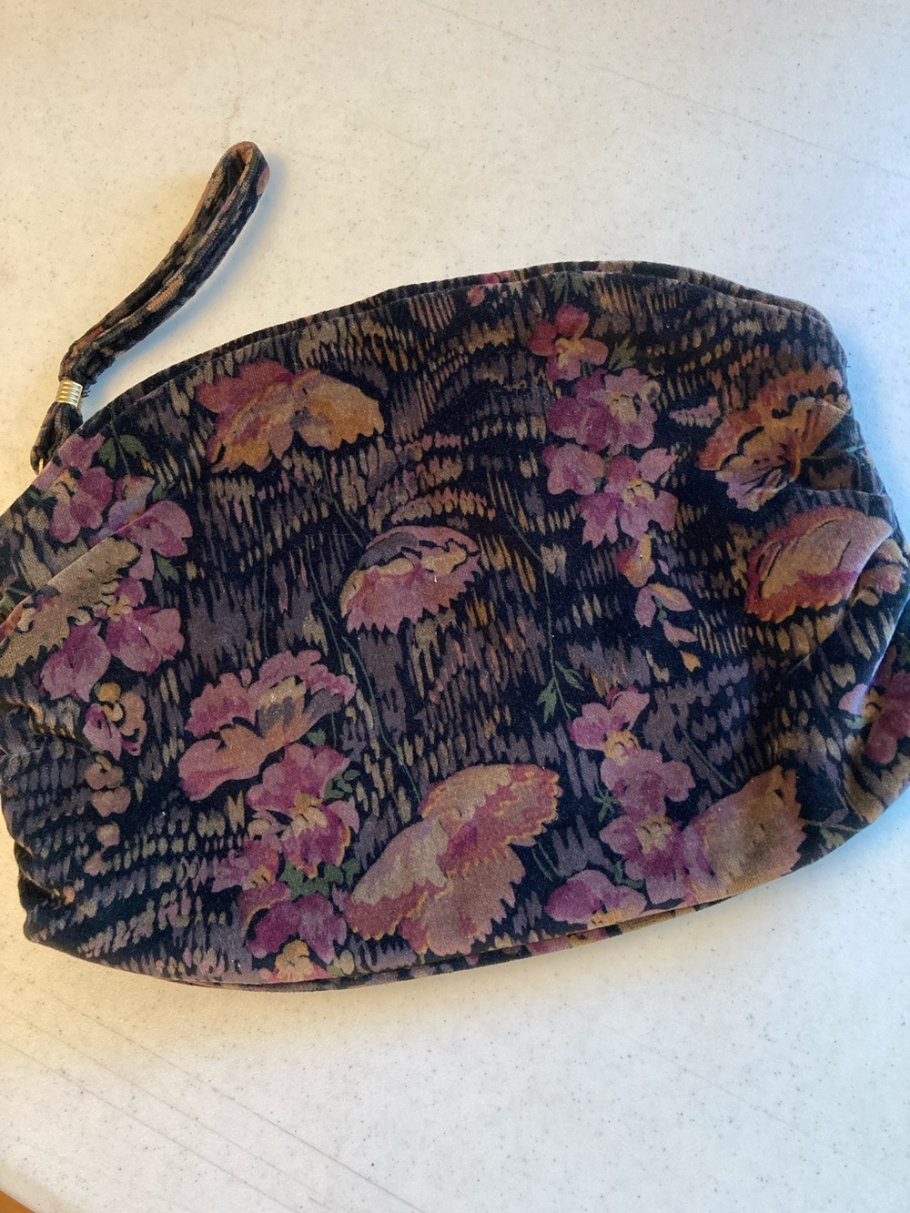 Valerie Barad Floral Velvet Wristlet Clutch in Black and Mauve